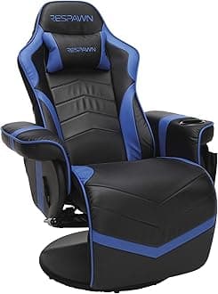 900 Console Gaming Recliner with Footrest and Lumbar Support - Comfortable Ergonomic Gaming Chair with Headrest, No Wheels, Reclining, Heavy Duty, Racing Style Video Game Chairs - Blue