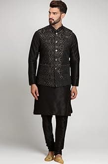 Ethluxis Men's Kurta Churidar Pyjama with Nehru Bandhgala Jacket