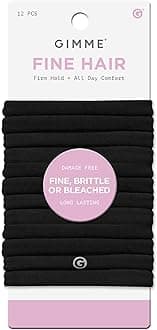 Gimme Beauty Fine Hair Elastic Bands - Slim-Fit Elastic Ties for Fine, Brittle, or Bleached Hair - No-Dent, Gentle-Grip Ponytail Holders for All-Day Comfort - 12 Pack, Black