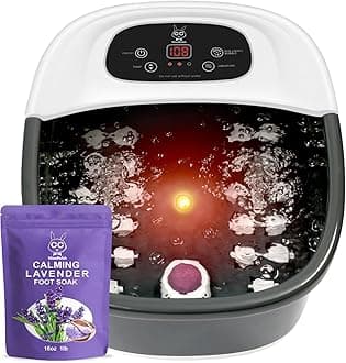 Foot Spa Bath Massager with Heat Bubbles and Vibration Massage and Jets, 16 OZ Calming Lavender Foot Soak Epsom Salt, MoodRelish Foot Soaker with Red Light, 22 Massage Rollers, Adjustable Temp - Black
