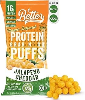Better Than Good Savory Keto Jalapeno Cheddar Protein Puffs | Gluten-Free -16g Protein, Low Sugar, Low Calorie, Diabetic Friendly Snacks | Low carb, Healthy Kids Snack | No Artificial Flavours (12-Pack)