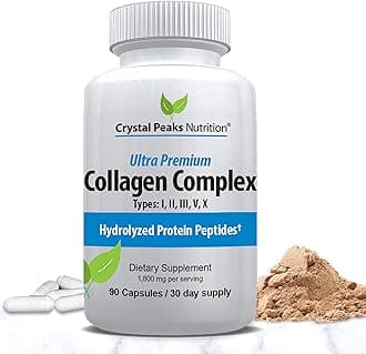Crystal Peaks Nutrition Collagen Peptide Pill - Types I, II, III, V, X - Anti-Aging - Premium Collagen Supplements & Collagen Pills - Hydrolyzed Protein Pills for Women & Men 1800 mg for Youthful Skin