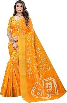 Satrani Women's Bandhani Printed Jari Patta Poly Cotton Saree With Blouse Piece