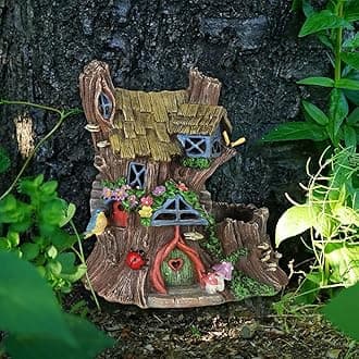 Miniature Fairy Garden Accessories,Green Fairy Door Wooden Miniature Fairy Gardens Doors,Artificial Wood Statues Fairy Garden House,for Home Garden Tree Indoor Decor Lawn Yard Art Accessories