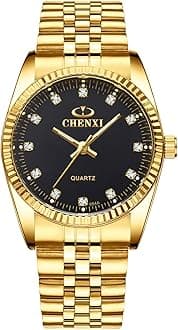 Classic Golden Stainless Steel Strap Luxury Men's Unisex Quartz Wrist Watches for Man Woman Black Face