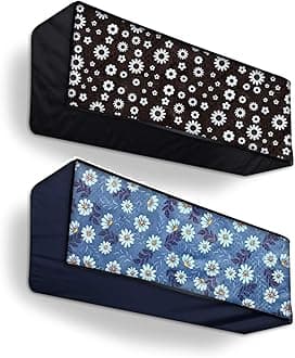 Split Ac Cover Indoor Unit For 2 Ton Capacity Ac, All Weather Polyester Cover / Attractive Digital Prints / Dustproof / Water Resistant Ac Cover (Pack Of 2, White Flower)