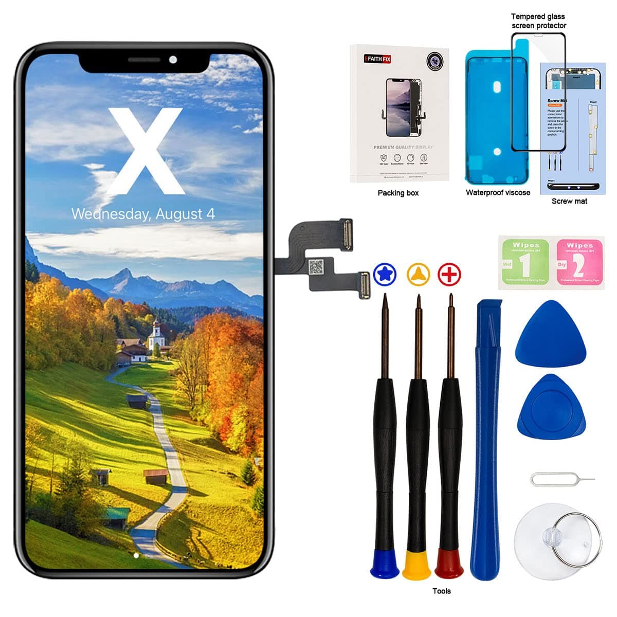 EFAITHFIX for iPhone X LCD Screen Replacement Black (5.8'')