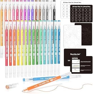 Shuttle Art 30 Colors Cute Journal Pens, 0.6mm Fine Point Colored Gel for Black Paper, Adult Coloring, Writing, Drawing, Journaling, Note Taking, School, Office, Home