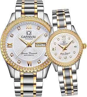 Men and Women Automatic Watch Gold Silver Stainless Steel Dress Couple Watches for Her and His Set of 2 …