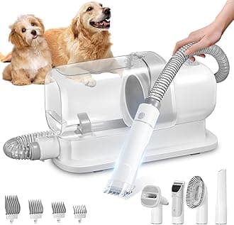 Grooming Kit with 2.3L Vacuum Suction 99% Pet Hair, Pet Grooming Vacuum Low Noise with 5 Tools and 4 Different Lengths Clipper Guards for Dog Cat (White)