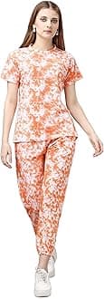 YAGNAPURUSHWomen's Night Suit Set for Women, Lounge Wear, Printed Top and Pyjama Set for Women Nightwear/Loungewear/Night Dress for Women Knitted Tie & Dye printed Crop T-Shirt -Pyjama