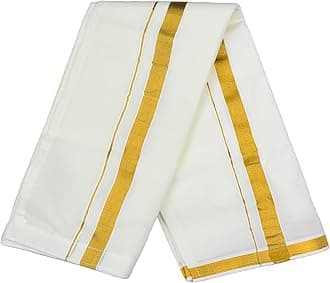 Kerala Cotton Kasavu Mundu Dhoti for Boys, Offwhite with Golden Border, Sticky Tape Mundu (Offwhite)
