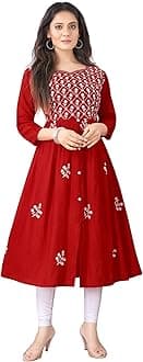 Women's Rayon Embroidered Flared Kurtis