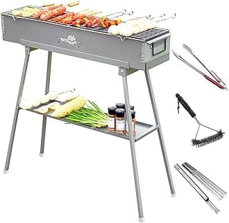 WILLBBQ Charcoal Grills Commercial Quality Portable Hibachi BBQ Lamb Skewer Folded Camping Barbecue Grill for Backyard Outdoor Cooking Use (31.6x7.1x5.1 inch With Accessories)