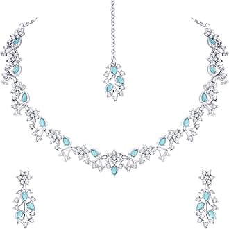 Atasi InternationalAmerican Diamond AD with Colorful Crystal Necklace Jewellery Set for Women/Girls | Perfect for Weddings, Parties & Festive Occasions