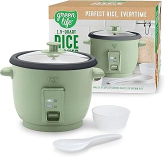 Electric Rice Cooker, 3-Cups Uncooked/6-Cups Cooked, Removable PFAS-Free Nonstick Pot, One-Switch Design, Auto Keep Warm, Small Space Saving, Rice Paddle, Soup, Grains, Oatmeal, 1.5 QT