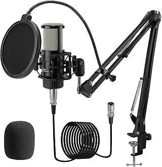 ALABS Condenser XLR Microphone, Professional Cardioid Recording Microphone Kit with 25mm Diaphragm for Streaming, Podcasting, Singing, Vocal, Studio Mic with Boom Arm, Pop Filter (AC22)