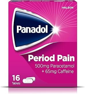 Period Pain Painkillers, 500mg Paracetamol Tablets with 65mg Caffeine, Pain Relief for Menstrual Cramps, Backache and Headache, Pack of 16