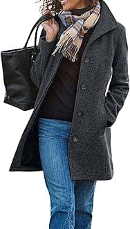 Women's Casual Thicken Wool Blend Stand Collar Single Breasted Pea Coat