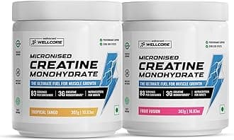 Wellcore Creatine Powder 83 Serving Fruit Fusion & Tropical Tango For Enhanced Muscle Strength With Rapid Absorption | Creatine mono hydrate | Pack Of 2 |