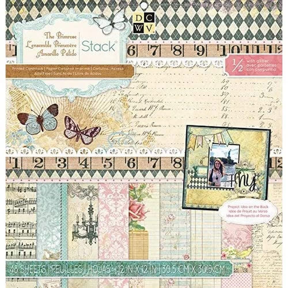 DCWV The PRIMROSE STACK 48 Sheets of 12 x 12 Printed Cardstock Scrapbook Acid Free