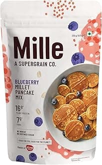 Mille HIGH PROTEIN Blueberry Millet Pancake | NO MAIDA | Eggless | Gluten Free | 16g High Plant Protein | Low Carbs | Low GI Millet Grain | No Refined Sugar | 250 grams