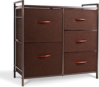 ROMOON Dresser for Bedroom, Fabric Dresser with 5 Drawers, Small Dresser for Closet, Clothes, Hallway (Brown)