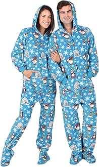 Footed Pajamas - Adult Fleece Hoodie One Pieces | One-Piece Pajama Jumpsuits for Men and Women Pjs | Unisex