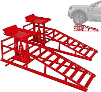 2 Pack Hydraulic Car Ramp, 11065LBS 5T Automotive Ramps High Lift 9"-14.2", Steel Vehicle Tuck Ramp Heavy Duty with Hydraulic Jack, Car Lifts for Home Garage for Oil Changes, Red