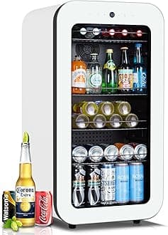 Kalamera White Beverage Cooler Refrigerator Freestanding 74 Cans Capacity Mini Fridge for Soda, Beer - for Home Kitchen or Bar with LED Interior Light