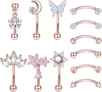 12 PCS Rook Piercing Jewelry Rook Earrings for Women Men Eyebrow Rings 16G Stainless Steel Curved Barbell Dangle CZ Belly Lip Ring Cartilage Daith Surface Tragus Piercing Jewelry