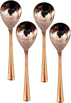 Indian Art Villa Set of 4 Steel Copper Rice Spoon | for Serving RiceHome Hotel Restaurant | Dinnerware