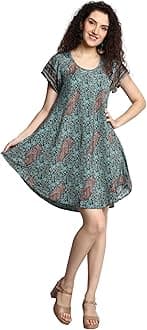 KE KanhaExportsKE KANHA EXPORTS Dress for Woman - Short Dress & Long Dress Latest Stylish Unique Border Design and Tassel Stretchable with Adjustable Drawstring fit and Flare Dress Beach wear