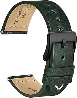 WOCCI 17mm Old-fashioned Watch Band for Men, Top Grain Leather, Black Matte Buckle (Army Green)