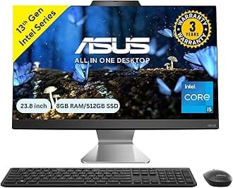 ASUS A3402, 23.8" FHD, 13th Gen, Intel Core i5-1335U, All-in-One PC (8GB RAM/512GB SSD/Windows 11/Office 2021/Black/5.4 Kg) with Wireless Black Keyboard & Mouse, 3 Years Warranty, A3402WVA-BPC002WS