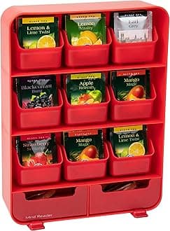 Tea Bag Organizer, Tea Station Organizer, Countertop Storage, Kitchen, Plastic, 10.25"L x 3.25"W x 13.75"H, Red