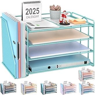 gianotter 4-Tier Paper Organizer With Magazine Holder, Desk Organizers and Accessories, Desk Accessories & Workspace Organizers, File Organizer for Office Supplies Storag (Blue, 4-Tier)
