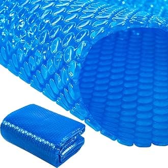 Amylove 7 x 7ft Pool Hot Tub Solar Cover, 16 Mil Heavy Duty Trimmable Floating Thermal Blanket Spa Bubble Cover for Hot Tub Inground Pools Swimming Insulating Solar Heating