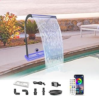 LONGRUN Waterfall Spillway Acrylic S-Shaped Pool Fountain with Multi Color Controllable LED Light, Waterfalls Water Feature for Indoor Outdoor Garden Rockery Pond Swimming Pools-20'' Height