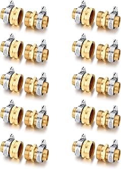 Garden Solid brass Hose Repair Connector with Clamps,Fit for Garden Hose Fitting,Male and Female Hose Fittings 10 Set (3/4"-10 Set)