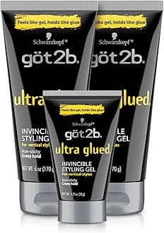 Ultra Glued Invincible Styling Gel Set, 6 Fl Oz (2-Tube) + 1.25 Fl Oz Travel Size, Hair Gel for Men and Women with Extra Strong Hold, Non-Sticky, No-Flake Formula for Vertical Styles