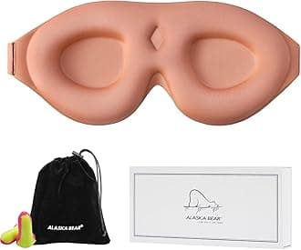 ALASKA BEAR 100% Blackout Sleep Mask for Women and Men, 3D Pillowy Soft Light Blocking Eye Mask with Contoured Eye Cups, Earplugs Set, Dusty Pink