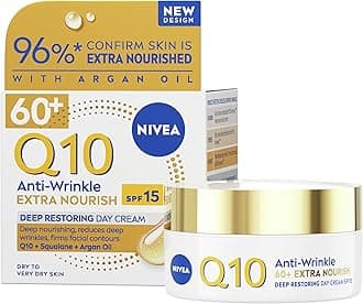NIVEA Q10 Anti-Wrinkle 60+ Extra Nourishing Day Cream SPF 15 (50ml), Anti Wrinkle Face Cream to Reduce Fine Lines and Firm Skin, Nourishing Face Moisturiser for Mature Skin