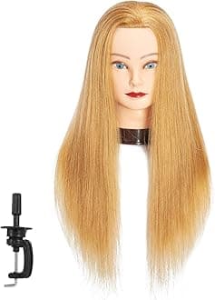Traininghead 24"-26" 100% Human hair Mannequin head Training Head Cosmetology Manikin Head Doll Head with free Clamp (Blond A)