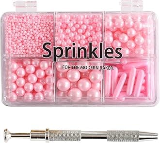 KASVAN Kasvan Pink Mix Sugar Granules - Edible Candy Pearls with 4 Claw Pen, 118G/4.16 Oz, Gift Packaging, Cake Decorations, Ice Cream Toppers and Deco