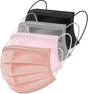 ZIYE 100/500 Pcs Disposable Face Masks, Breathable Mask 3 Layer with Nose Clip Elastic Earloop（Multicolor/Black）