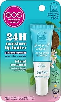eos Sunset Sips Lip Butter Tube- Island Coconut, 24-Hour Moisture, Overnight Lip Mask, Lip Care Products, 0.35 fl oz