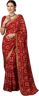 Women's Georgette Bandhani Printed Saree With Unstitched Blouse Piece
