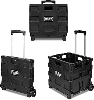 Foldable Plastic Book Trolley Cart Lightweight Teacher's Book Cart 2 Wheeled Book Trolley On Wheels Folding Storage Box with Aluminium Handle Shopping Trolley On Wheels (25KG, Black)