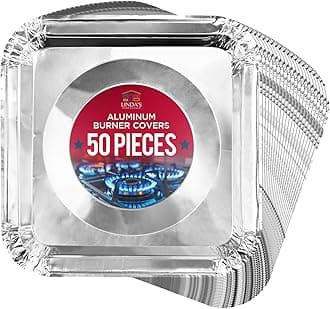 Linda's Essentials Gas Hob Cover by Linda’s Essentials (50 Pack), Disposable Aluminium Hob Covers for Gas Cookers, 8.5” Square Covers, Gas Hob Protector, Gas Stove Burner Covers, Gas Stove Cover